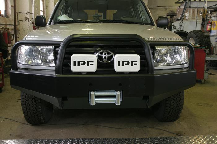 Передний силовой бампер РИФ для Toyota Land Cruiser 105 без фонарей, кенгурин