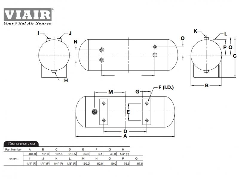 Стационарная пневмосистема VIAIR 275C ресивер 7.6 л.