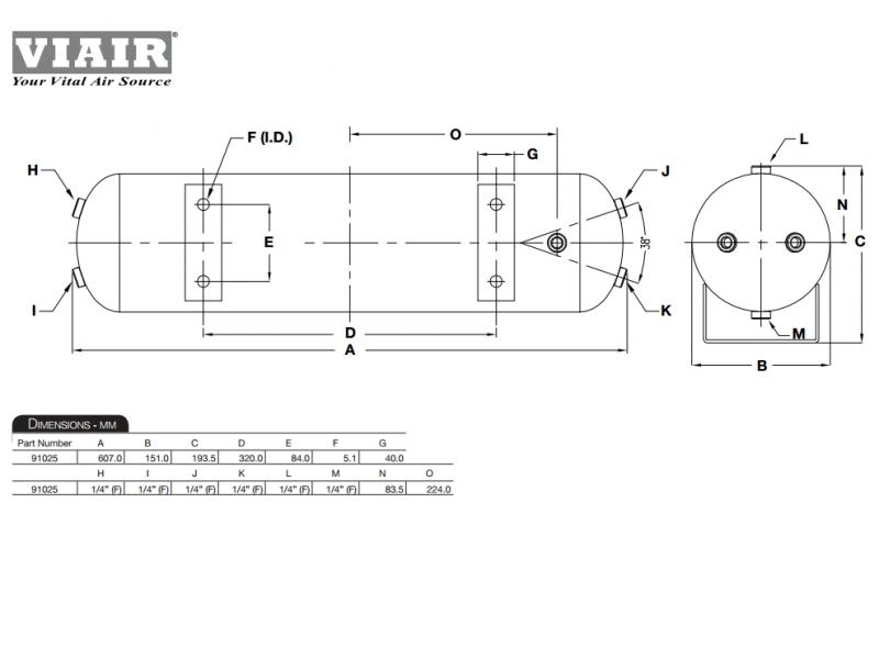 Стационарная пневмосистема VIAIR 325C ресивер 9.5 л.